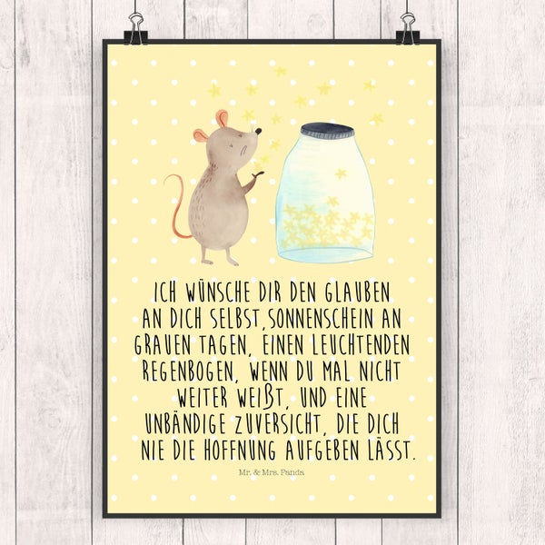 Mr. & Mrs. Panda DIN A4 Poster Maus Sterne - Gelb Pastell