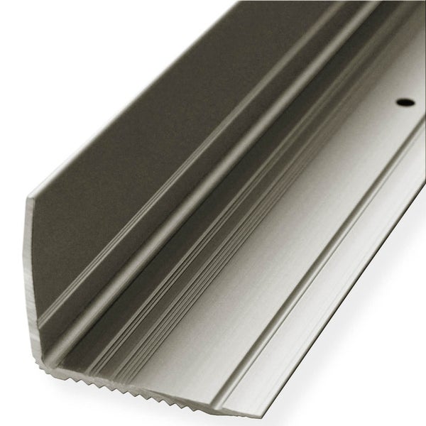 Treppenkantenprofil aus Aluminium, L-Profil mit geriffelter Oberfläche und vorgebohrten Löchern.