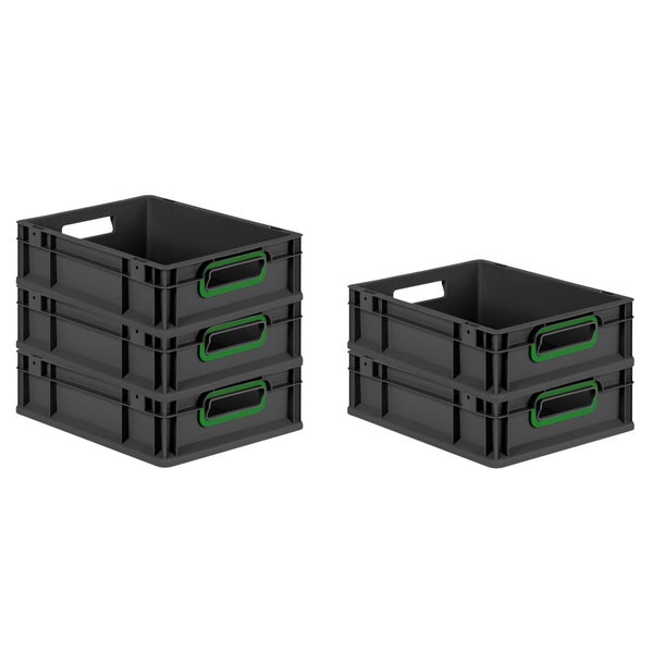 PROREGAL SparSet 10x Eurobox NextGen Color, HxBxT 12x30x40cm, 11 Liter, Griffe grün offen, Schwarz, Eurobehälter, Transportbox, Transportbehälter, Stapelbehälter