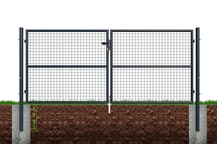 OLGA Doppelflügeltor für Stabmattenzaun 3m  Breite 306 x Höhe 131 cm  Anthrazitgrau, inkl. Griff, Schloss und Schlüssel I Gartenpforte Einfahrtstor Hoftür