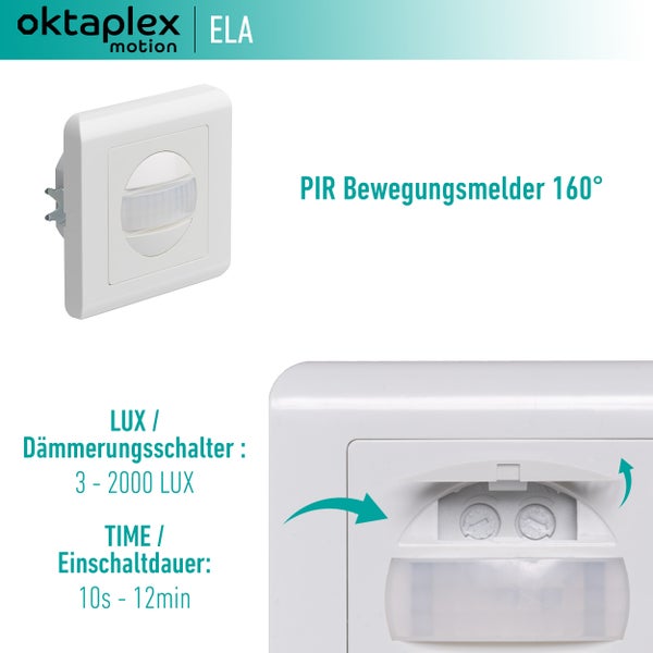 Oktaplex Bewegungsmelder für Hohlwanddose Unterputz 160° mit Dämmerungssensor weiß