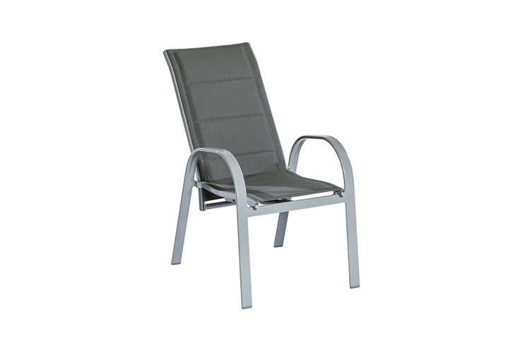 Amalfi Gartensessel, stapelbar, gepolstert, verstellbar durch Gasdruck, 2er Set, silber/anthrazit