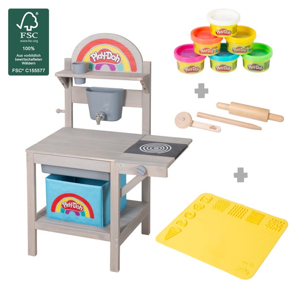 ROBA Spielküche - roba x Play-Doh - Matschküche mit Knete und 3D Spielmatte - Grau lasiert