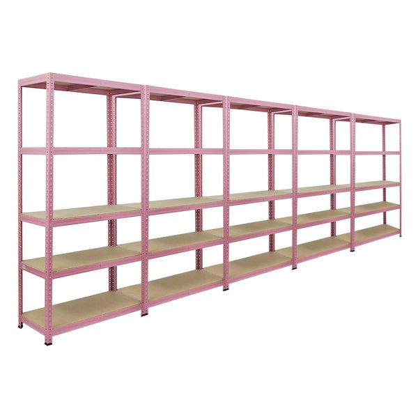 Berlinlodge Mega Deal 5x Wohnregal PINK LADY, HxBxT 180x90x40cm, Fachlast 175kg, 5 Ebenen, Pink, Bücherregal, Standregal, Büroregal für Wohnzimmer, Schlafzimmer, Arbeitszimmer