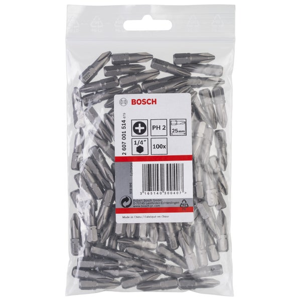 Bosch 100x Schrauberbit Extra-Hart, PH 2, 25 mm - 2607001514