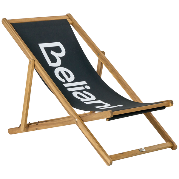 Holzliegestuhl mit schwarzem Bezug und Beliani Logo