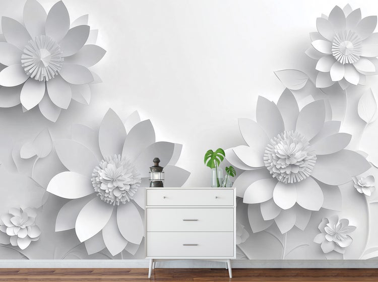 Fototapete 3D Effekt Blumen Grau Wohnzimmer Vlies Tapete 300x210 cm