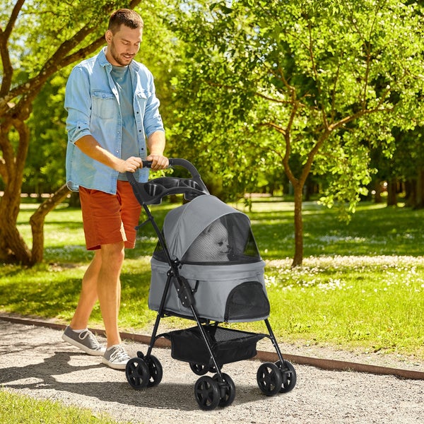 PawHut Hundewagen, 67L x 45B x 96H cm, Stahl, Oxford-Gewebe, Grau