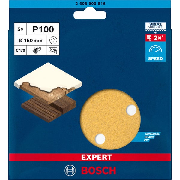 Bosch 5x Expert C470 Schleifpapier mit 6 Löchern für Exzenterschleifer 150 mm G 100 - 2608900816