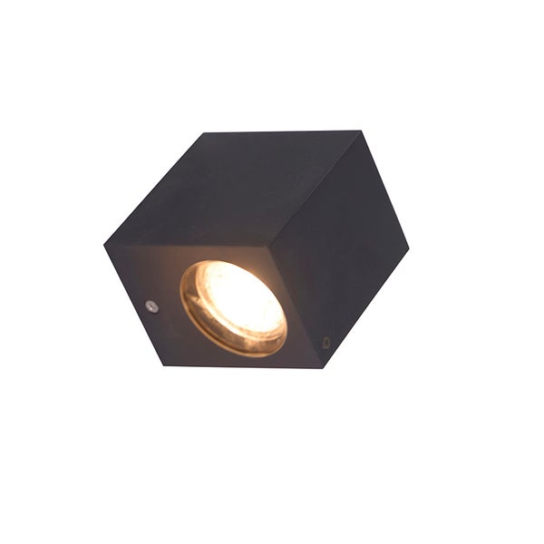 Quadratische Wandleuchte in Würfelform aus Metall, schwarz, modernes Design.