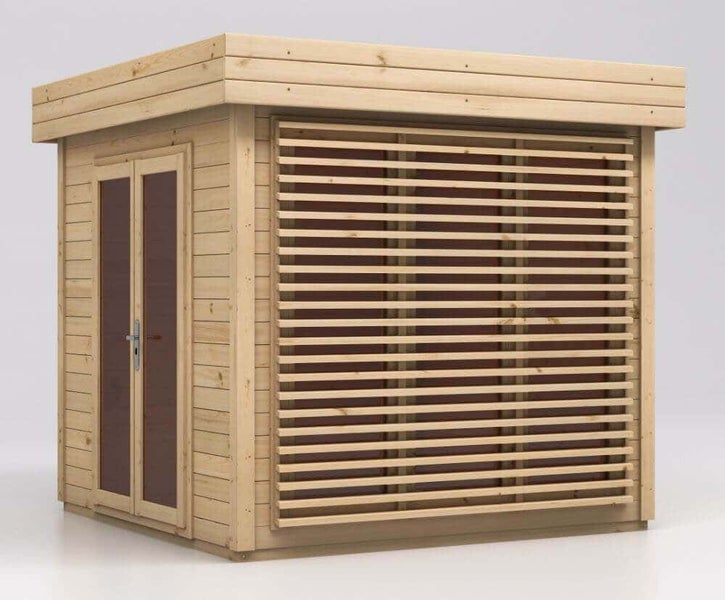 Alpholz Gartenhaus Lawenda 28 (optional mit Anbaudach 254x254 Gartenhaus aus Holz, Holzhaus mit 28 mm Wandstärke Blockbohlenhaus, Naturbelassen 2,7x2,7m