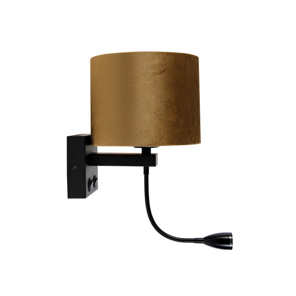 Wandleuchte mit Leselampe und Stoffschirm