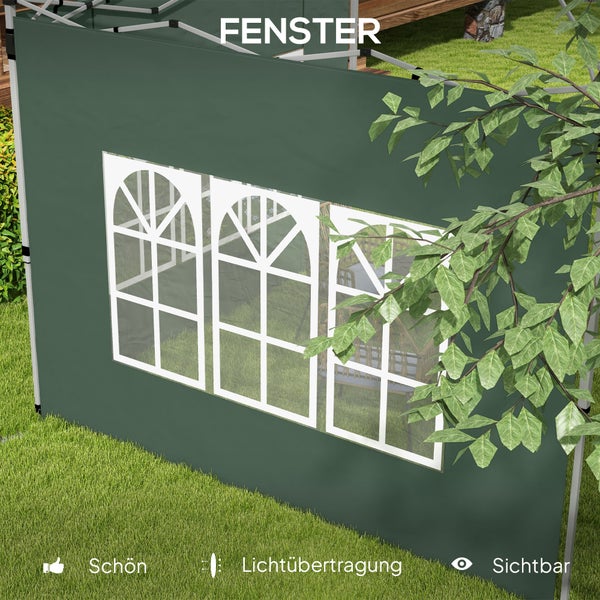 Seitenwand für Pavillon in Grün mit drei Rundbogenfenstern für Lichtdurchlass und Sichtbarkeit.