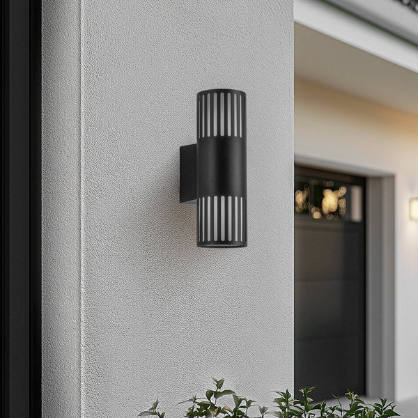 Lindby Wandleuchte außen Lurinda (spritzwassergeschützt (Modern) in Schwarz aus Aluminium (2 flammig, E27) - Außenwandleuchten Wandlampe Led Außenlampe Outdoor für Außenwand/Hauswand