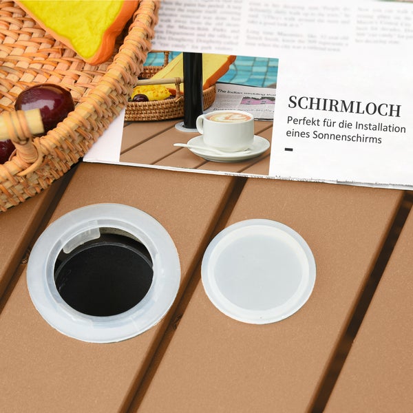 Outsunny Polyrattan Beistelltisch Gartentisch Terrassentisch Schirmständer für Sonnenschirm inkl. Sandsack Braun 55,5 x 55,5 x 46 cm