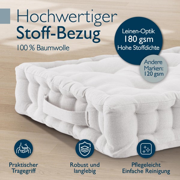 Weißes Sitzkissen mit Tragegriff aus Baumwolle