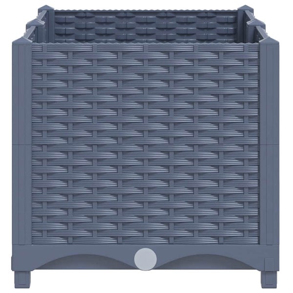 Quadratischer Pflanzkübel aus Kunststoff mit Rattan-Optik.