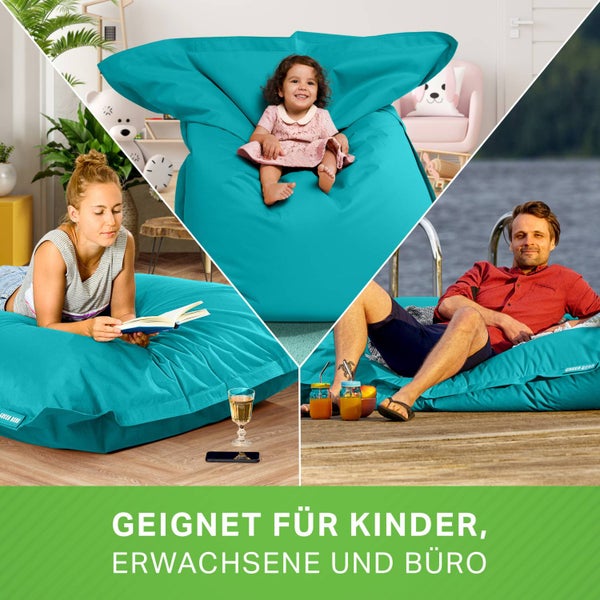 Green Bean Sitzsack XXL 140x180cm 380 Liter Kinder & Erwachsene Bean Bag EPS Perlen Füllung Riesensitzsack Groß Draußen Outdoor Liegekissen Waschbar Wetterfest Lounge Sitzkissen Bodenkissen Türkis
