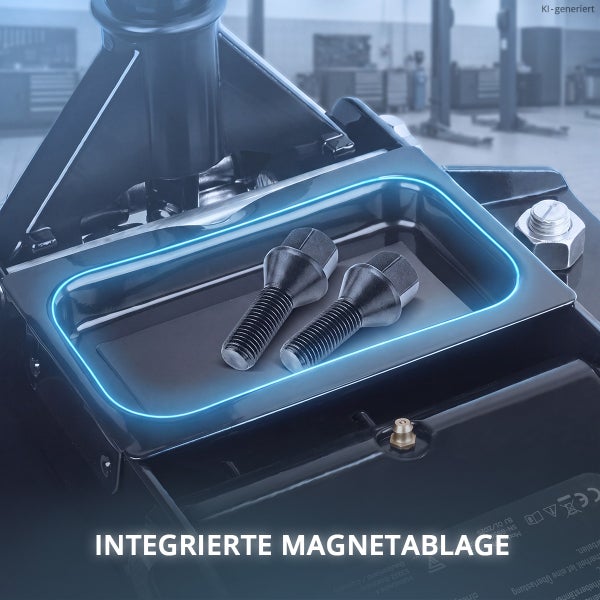Rangierwagenheber mit integrierter magnetischer Ablageschale für Schrauben und Kleinteile