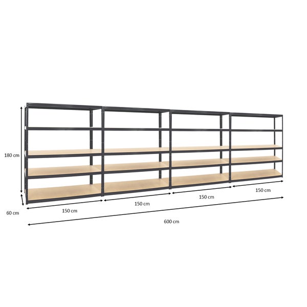 PROREGAL Mega Deal 4x Schwerlastregal Giant Elephant HxBxT 180 x 150 x 60 cm Fachlast 200 kg Schwarz