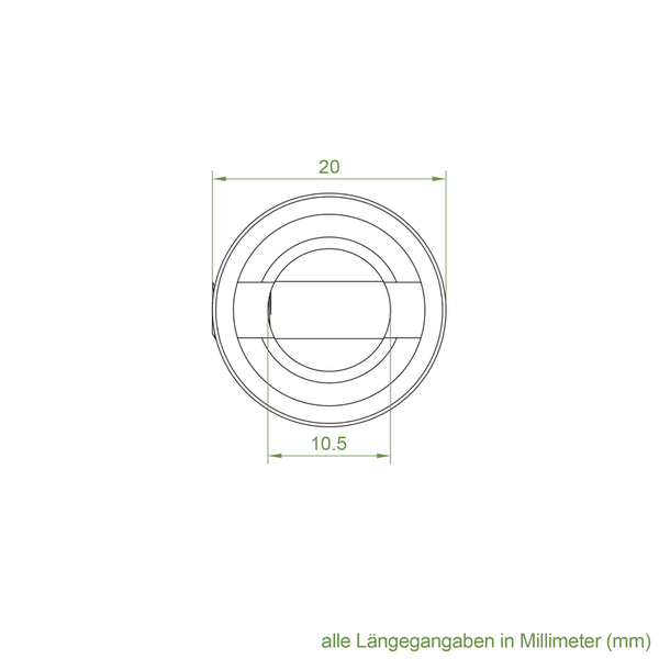 Technische Zeichnung eines runden Objekts mit Maßangaben in Millimetern