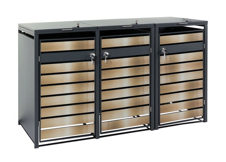 Mülltonnenbox für drei Mülltonnen mit abschließbaren Türen