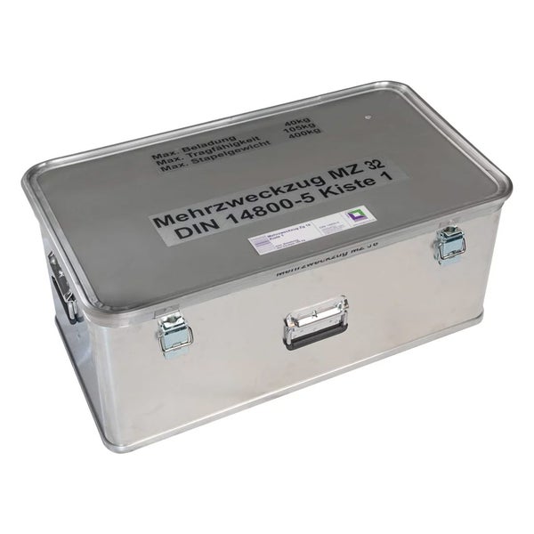 MUNK Rettungstechnik Aluminium Kasten 800x400x330mm mit Deckel, Beschriftung Mehrzweckzug MZ 32 Kasten 1