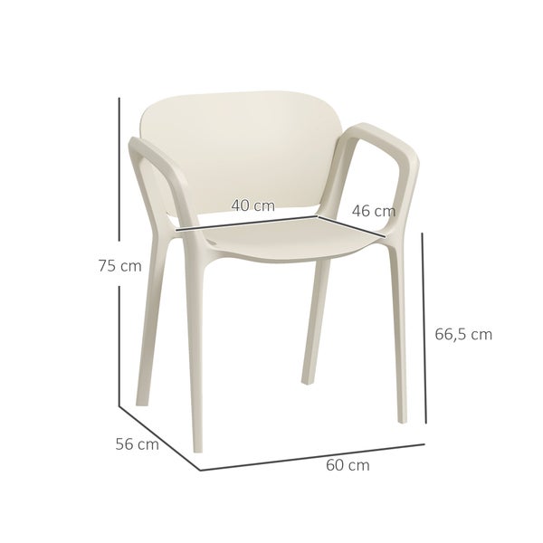 Outsunny Gartenstuhl 4er Set wetterfest Gartenstühle aus Kunststoff Stapelstuhl mit Armlehne Rückenlehne stapelbar Terrassenstuhl bis 120 kg belastbar Gartenmöbel für Hinterhof, Garten, Balkon Weiß