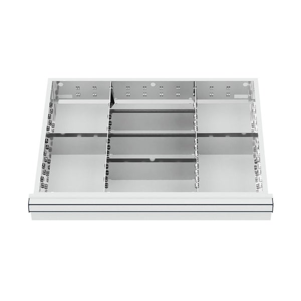 Schubladeneinteiler aus Metall mit neun Fächern für Werkstattschränke.