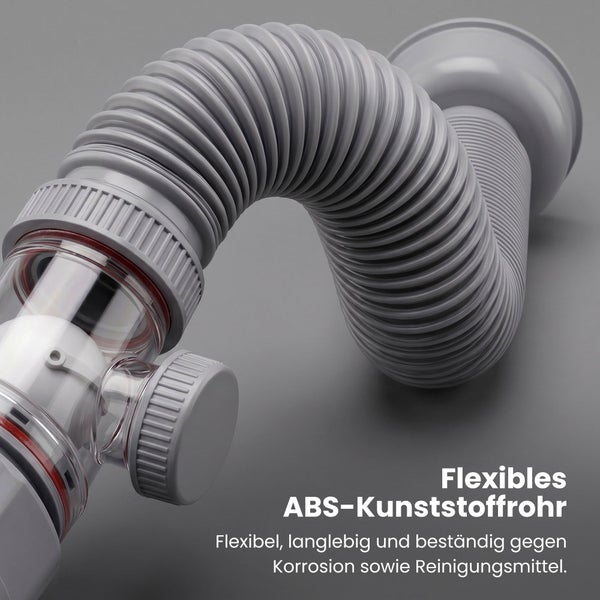 Flexibles graues Ablaufrohr aus ABS-Kunststoff für Siphons, langlebig und korrosionsbeständig.