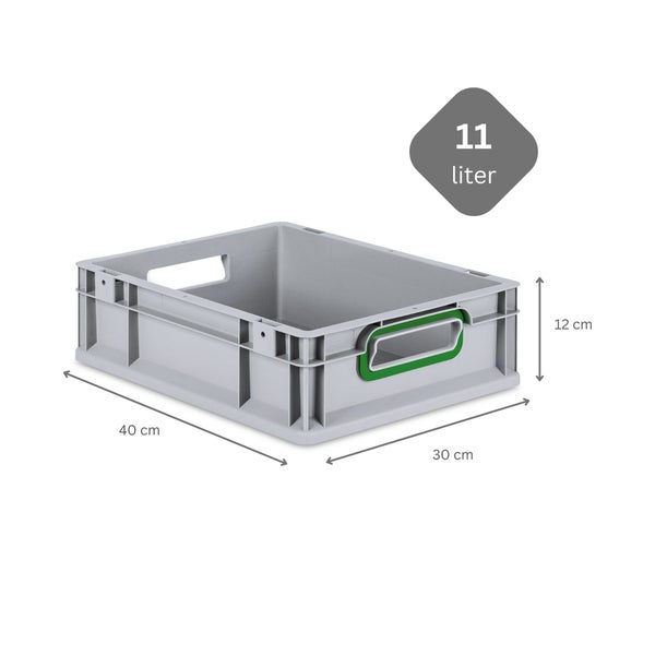 PROREGAL Spar Set 10x Eurobox Nextgen Color Mit Auflagedeckel & Schiebeschnappverschlüsse HxBxT 12 x 30 x 40 cm Griffe Grün Offen Glatter Boden