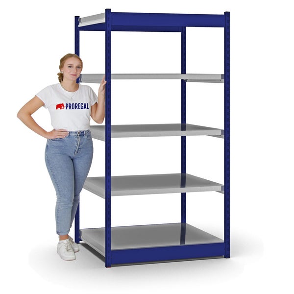 PROREGAL Fachbodenregal Stecksystem Vierkant-Profil Grundregal HxBxT 200 x 102,5 x 80 cm 5 Ebenen Einseitige Bauart Fachlast 200 kg Enzianblau