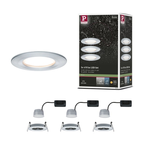 LED Einbauleuchte 3-Step-Dim Nova Coin Basisset starr IP44 rund 78mm Coin 3x6W 3x470lm 230V dimmbar 2700K Alu gedreht