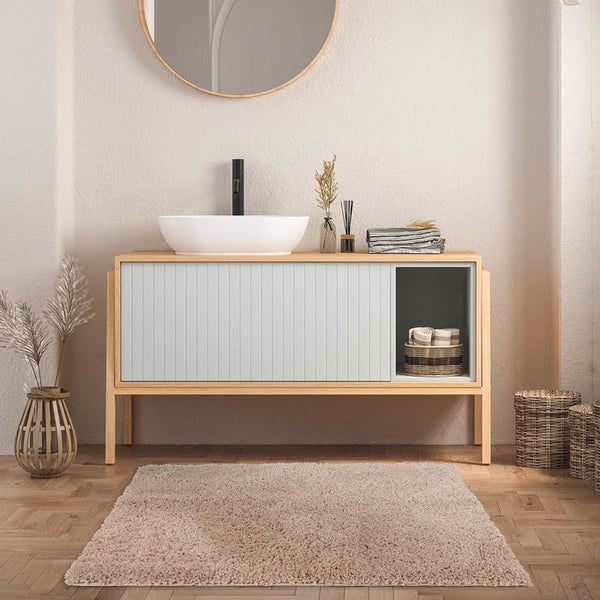 FLOORDIREKT Badematte Sky Soft - Reckteckig - Rutschhemmende Rückseite - Beige - 70 x 120 cm