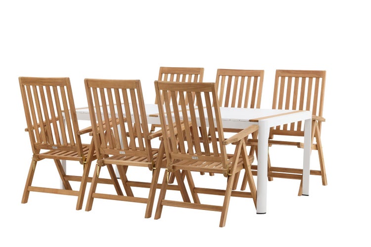 Togo Gartenset Tisch 200x100cm, 6 Stühle Kenya, weiß,natur. 200 X 75 X 100 cm