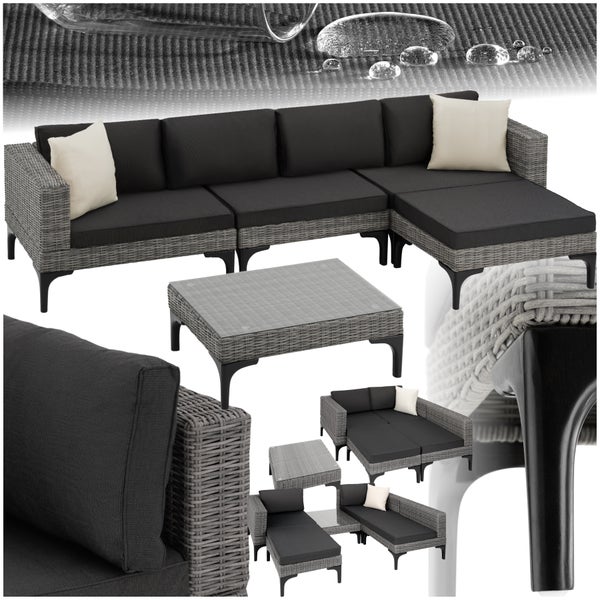 Rattan Lounge tectake Konstanza mit Aluminiumgestell mit Sicherheitsglasplatte