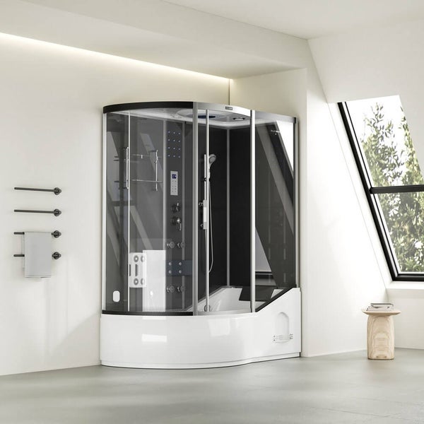 Home Deluxe - Duschtempel ALL IN 4in1 - Schwarz, 170 x 90 x 220 cm Links - inkl. Dampffunktion, Regendusche und Fußmassage I Dampfsauna, Duschtempel Whirlpool Fertigdusche