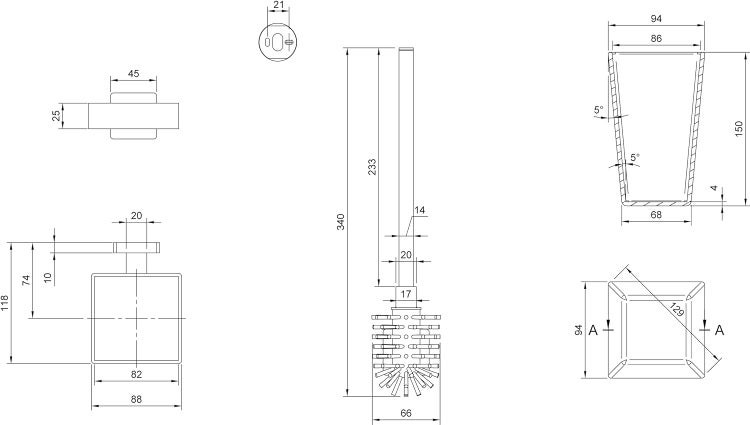 Villeroy & Boch Elements - Striking Toilettenbürstengarnitur, Toilettenbürstenhalter für Wandmontage, WC-Bürstengarnitur mit Behälter aus satiniertem Glas, eckig, Chrom