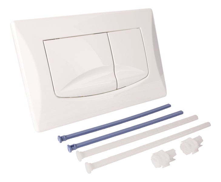 Weiße Betätigungsplatte für WC-Spülung mit 2-Mengen-Spültechnik inklusive Montagematerial.