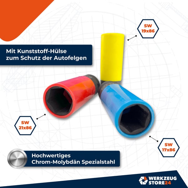 Satz farbiger Felgenschonhülsen aus Chrom-Molybdän Spezialstahl
