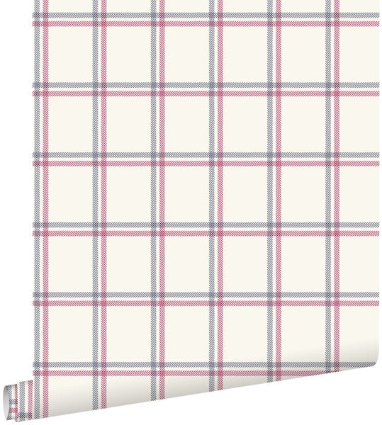ESTAhome Tapete Karomuster Marineblau und Rot - 53 cm x 10.05 m - 136436