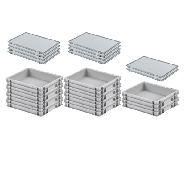 PROREGAL SuperSparSet 10x Eurobehälter mit Geschlossenem Griff und Scharnierdeckel HxBxT 75 x 30 x 40 cm 9 Liter Grau Eurobox Transportbox