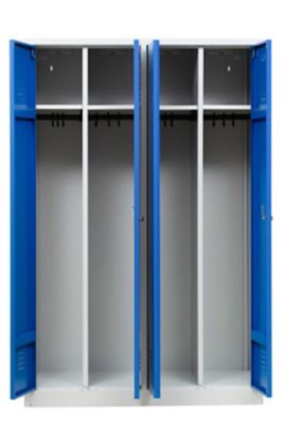 PROREGAL Garderobenspind Camel 4-Fächer & 2-Schlösser HxBxT 180 x 117 x 50 cm Vorhängeschloss Grau-Blau