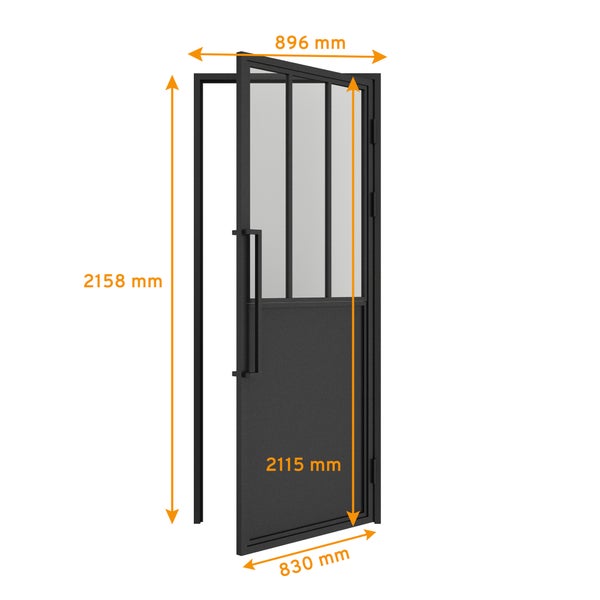 Loft Glastür 830x2115mm Klarglas DIN Rechts Komplettset 6 Felder Kickplatte mit Beschlag Griffstange und Zarge