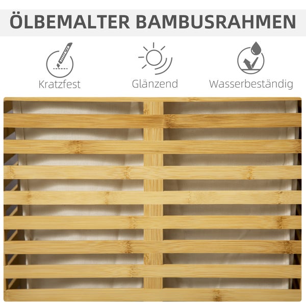 HOMCOM Bambus Wäschekorb mit 63 L Wäschesammler mit Deckel herausnehmbarer Wäschesack, Stange, Laundry Baskets Wäschebox für Waschküche Schlafzimmer Badezimmer Naturholz