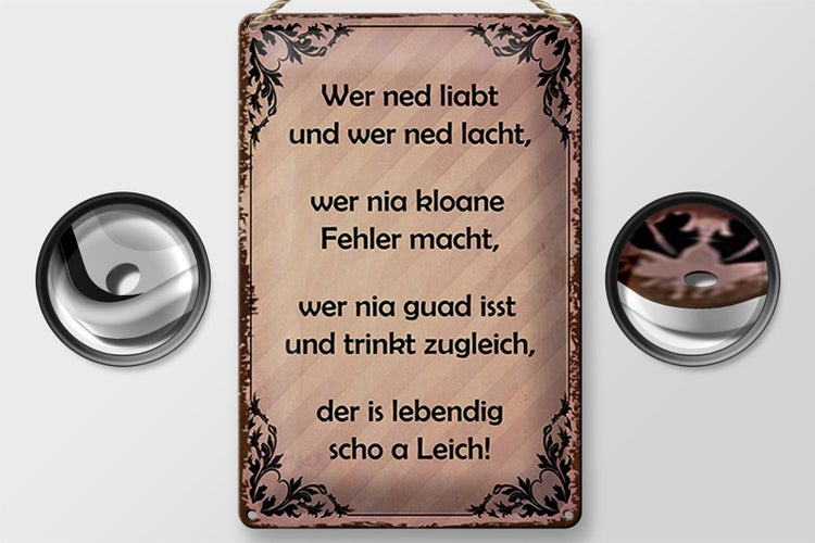 Blechschild Spruch 20x30cm wer ned liabt und wer ned lacht