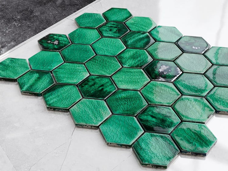Keramikmosaik auf Netz für Bad oder Küche 31.2cm x 27cm - Jungle Nature Hive