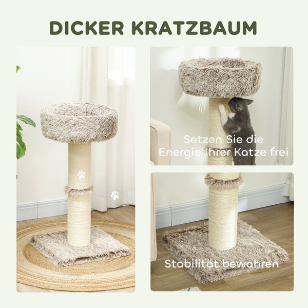 PawHut Kratzbaum 87 cm hoch Katzenbaum mit Bett, dick Stamm, Katzenkratzbaum mit Sisal-Kratzsäulen, für Katzen bis 6 kg, Indoor, Braun