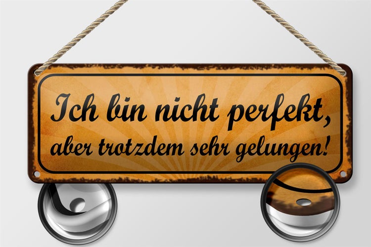 Blechschild Spruch 27x10cm ich bin nicht perfekt aber sehr Dekoration