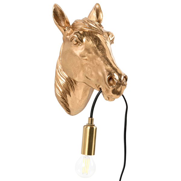 Pferdelampe als Wandleuchte mit Kabel und Glühbirne